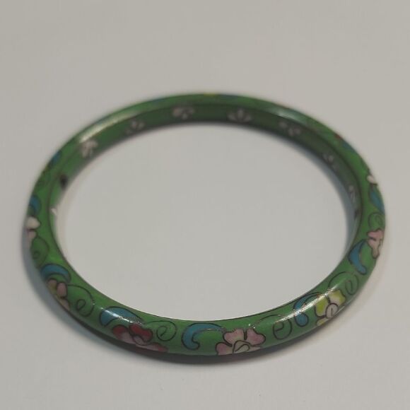 Vintage Cloisonné Slip On Bangle Bracelet Fits Up To 8" Wrist - Picture 1 of 3